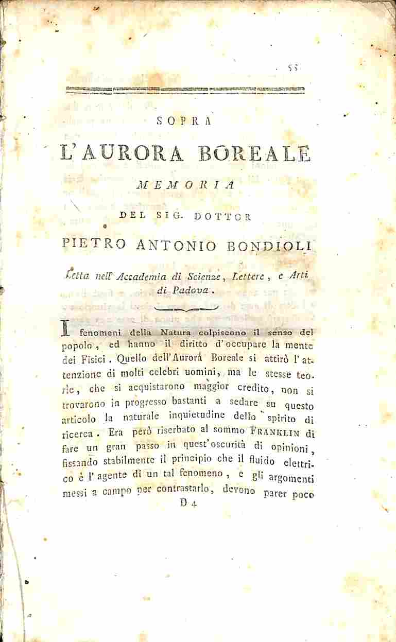 Sopra l'aurora boreale. Memoria... (Segue): Lettera all'autore della precedente opera del Signor Alessandro Volta ...